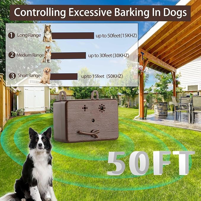 GlossyEnd Anti Barking Device, 50 FT Ultrasonic Dog Barking Control Device, 4 Modes Bark Box,Neighbor Dog Silencer, Dog Barking Silencer for Indoor and Outdoor Use (Brown