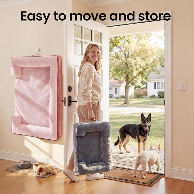 OhGeni Orthopedic Dog Bed Couch Big Cat Sofa for Extra Large Sized Pets with Memory Foam, Machine-Washable Waterproof Removable Cover, Soft Comfortable Fabric, 44-inch (Pink)