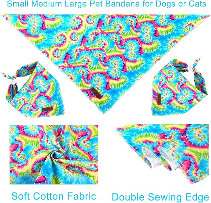 Triangle Bandana - Comfortable Cotton Dog & Cat Kerchief, Washable Tie Dye Scarf for Small Puppies & Dogs