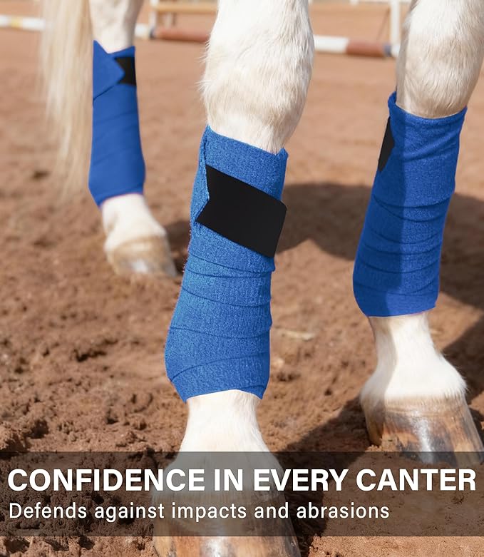Fleece Horse Polo Leg Wraps Set of 4, 10' Horse Leg Bandages Stable Supplies Equestrian Boots True Blue