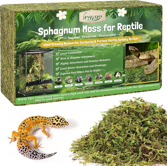 Legigo 1.3LB Sphagnum Moss for Reptile- 24 QT Natural Reptile Moss Terrarium Moss Substrate, Snake Tank Moss Peat Moss Reptile Bedding for Snake, Gecko, Ball Python, Frog and Orchids Plants