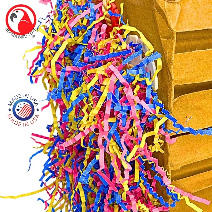 Bonka Bird Toys 3805 Extra Large Harry Box 17" x 7.5" Cardboard Shredding Toy with Sisal Rope for Chewing Foraging Medium to Large Birds Amazon, African Grey, Eclectus, and Similar