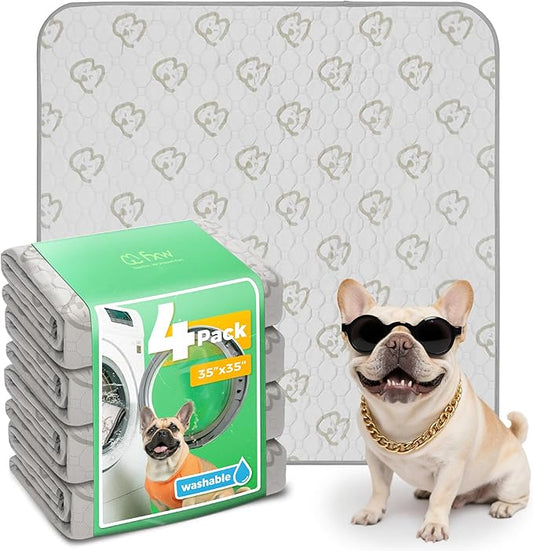 FXW Washable Pee Pads for Dogs, Leak-Proof & Non-Slip, Specifically Designed for Potty Training, 35" Square, Khaki, 4 Packs