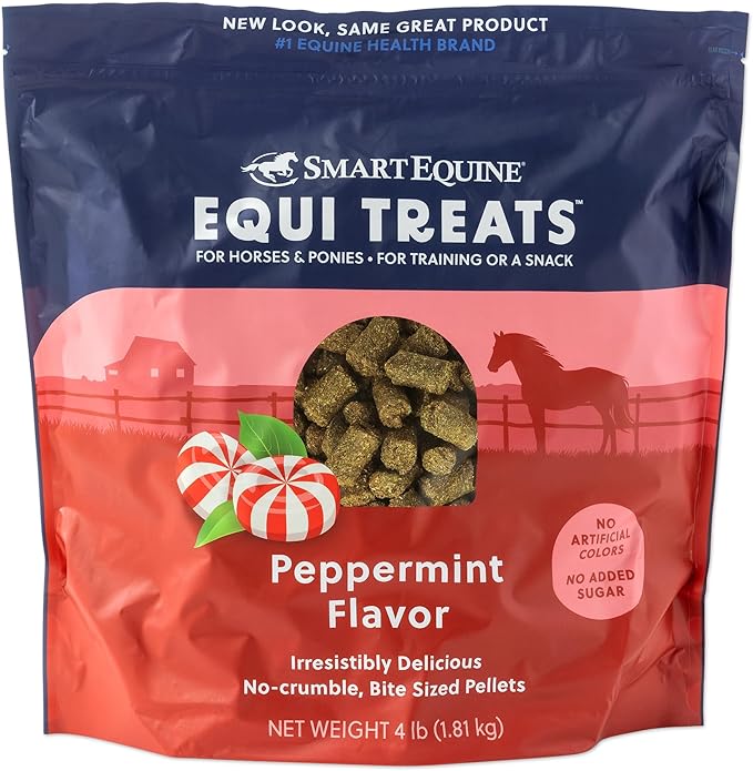 Uckele SmartEquine Equi Treats | Made with Timothy Grass & Sunflower Meal | High-Fiber Horse Treats | Low ESC & Starch | Bite-Sized | No Added Sugar | Cookies for Horses | 4 LB (4 LB, Peppermint).