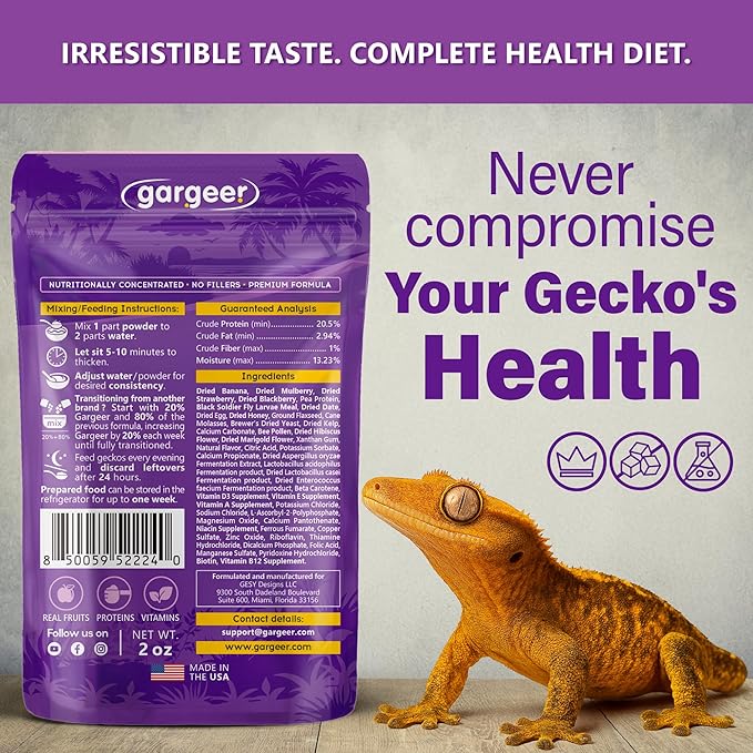 Gargeer 'Picky Geck' Wildberry Burst - Premium Crested Gecko Food | Antioxidant & Immune Support Formula | Real Fruit & Insect Protein | No Fillers - Only Premium Ingredients | 2oz | Made in USA.