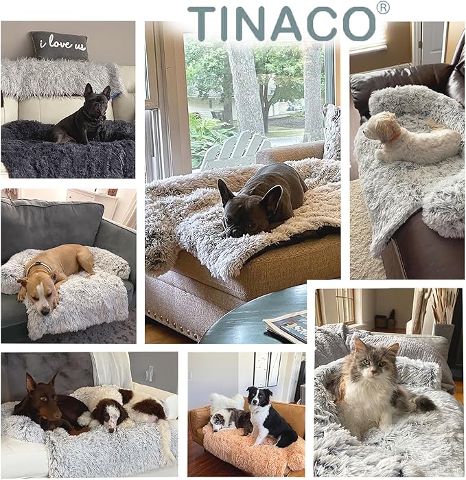 Tinaco Calming Dogs/Cats Bed Mats, Dog Pad Washable Removable Couch Cover, Plush Long Fur Mat for Pets, Waterproof Lining, Perfect for Small, Medium and Large Dogs and Cats (Light Gray, 31"x23")