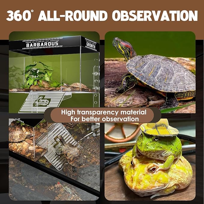 Turtle Basking Platform with Lid and Nonslip Ramp, Acrylic Turtle Ramp, Habitat Enclosure Cage, Aquatic Reptile Ramp Dock, Reptile Terrarium for Aquatic Turtles Transparent 20x14x14cm