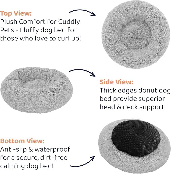 Donut Dog Bed - Premium Comfort for Anxiety Relief - Fluffy & Calming Design with Ultra-Plush Support | Cozy Round Dog Bed with Super Soft Circle Style (Grey, Large)