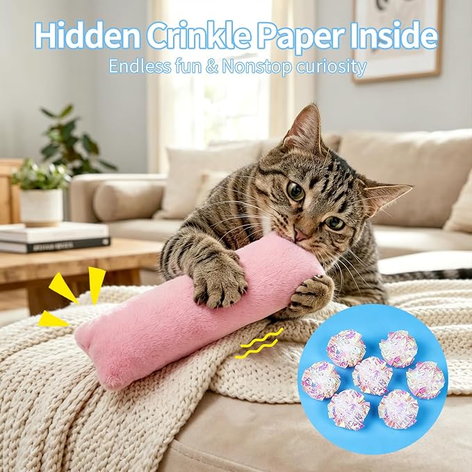WOUSEDO Catnip Plush Pillows Toys 3 Pack, Crinkle Sound and Catnip Inside - Image 5