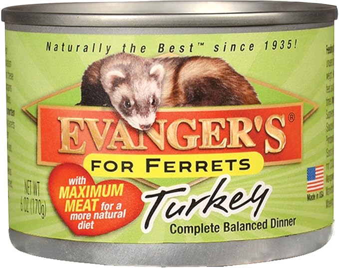 Evanger's Turkey Dinner for Ferrets & Exotic Pets – 12 Count, 6 oz Each – High Meat Content, Grain & Gluten Free, Single Protein, BPA-Free Packaging