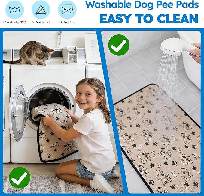 2 Pack Washable Pee Pads for Dogs, Absorbent Reusable Puppy Training Pads, Leakproof, Non-Slip, Waterproof Cat Doggie Pad Pet Potty Mat for Indoor&Outdoor, Whelping, Crate, Coffee 28"x40"