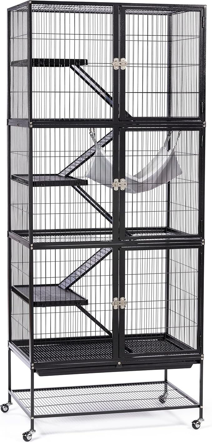 Prevue Pet Products Ferret Stack Three Story Ferret Home with Portable Stand, Escape Proof Lock, Hammock, Ramps, Expandable Add-On Cage Stacking System