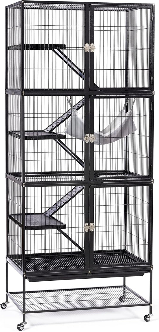 Prevue Pet Products Ferret Stack Three Story Ferret Home with Portable Stand, Escape Proof Lock, Hammock, Ramps, Expandable Add-On Cage Stacking System