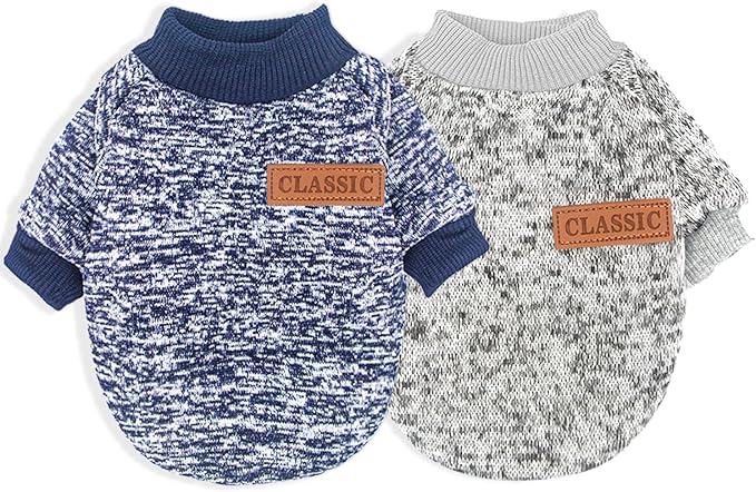 2 Pieces Dog Sweaters for Small Dogs Fall Dog Clothes Male Winter Fleece Dog Sweaters Warm Thick Pet Outfit Coat Small Dog Sweater for Boy Girl Dogs, Yorkie, Chihuahua, Pug, Cat, Pug,S,Grey Navy