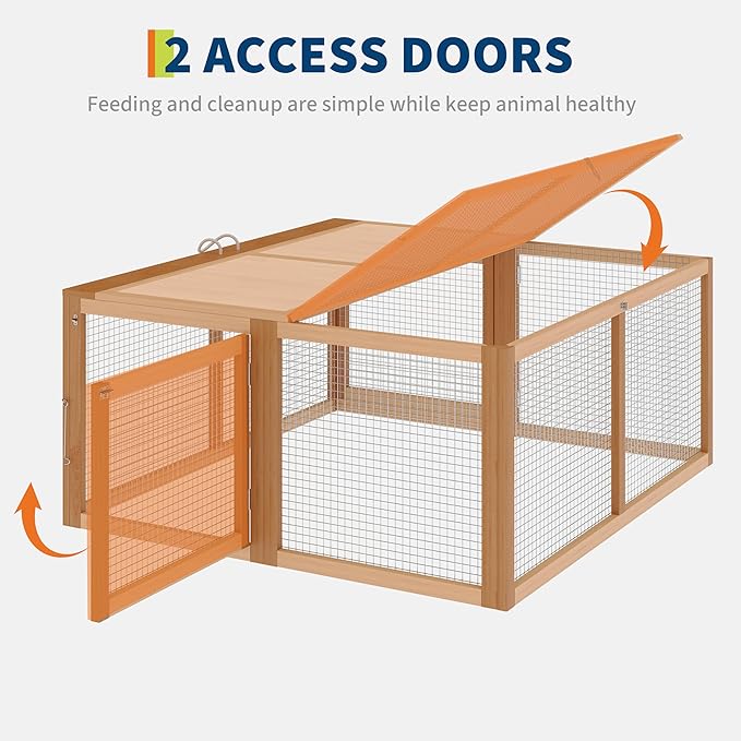 GarveeHome Folding Chicken Coop Run Rabbit Hutch, Portable Wooden Chicken Cage Pens with Top & Side Opening Doors, Small Animal Poultry Pet Cage for Outdoor, Indoor, No Assembly Required, Dark Oak+Oak