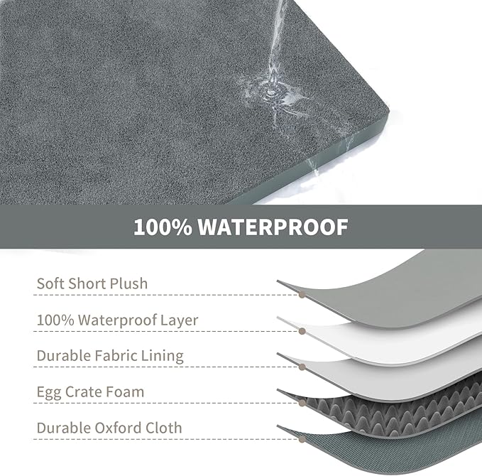 Large Comfy Washable Dog Bed, Orthopedic Egg Crate Foam Dog Crate Mat for Large Dogs with Removable Cover, 41x27 Inch, Gray