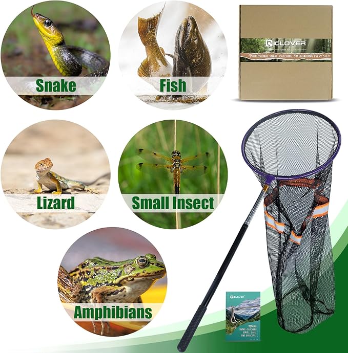 IC ICLOVER Snake Catcher Net, Snake Grabber Handling Tool, Snake Catching Net with Telescopic Pole, Adjustable Snake Capture Stick, Rattle Snake Catching and Transport Picker, Extended from 16" to 59"