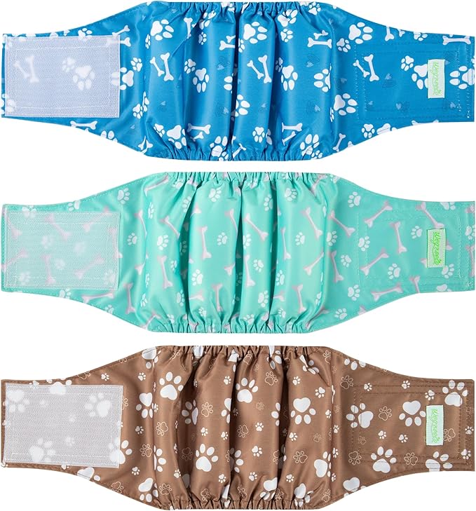 Wegreeco Washable Male Dog Belly Band - Pack of 3 - Washable Male Dog Belly Wrap, X-Large Doggie Diapers for Doggy Puppy (Bone, X-Large)