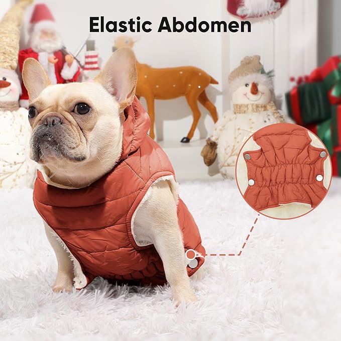 Vecomfy Fleece Lining Dog Hoodie with Harness Built in,Extra Warm Medium Dog Jacket in Winter Doggie Coats with Drawstring Hooded,Orange L