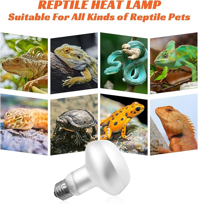 Reptile Heat Lamp Bulbs, 2-Packs 75W 3000H Heat Bulb with E26 Socket, UVA Basking Light for Bearded Dragons/Lizards/Turtles/Geckos/Snakes/Chameleons with Natural Sunlight Simulation