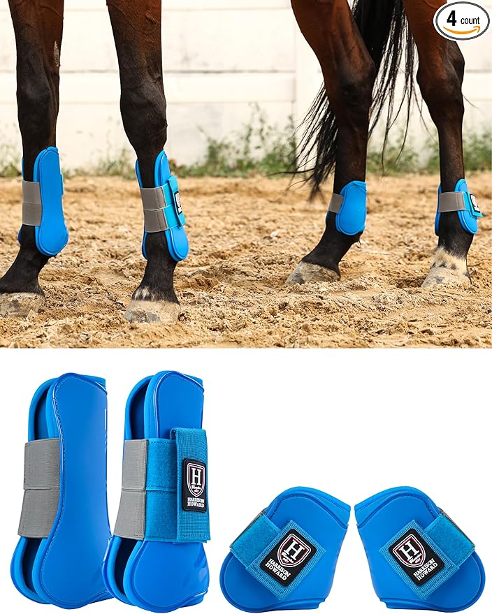 Harrison Howard Horse Tendon Boots Open Front/Fetlock Boot for Horse Protective Boots for Jumping, Trail Riding Set of 4