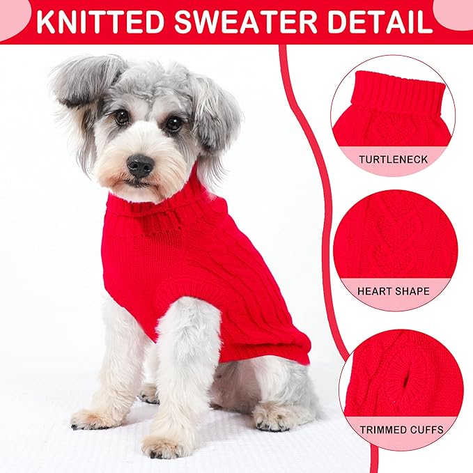 Dog Christmas Sweater Dog Sweaters for Small Dogs Solid Knitted Chihuahua Clothes Warm Puppy Sweater Turtleneck Pullover Pet Cat Knitwear Xmas Doggy Outfit (Red, X-Small)
