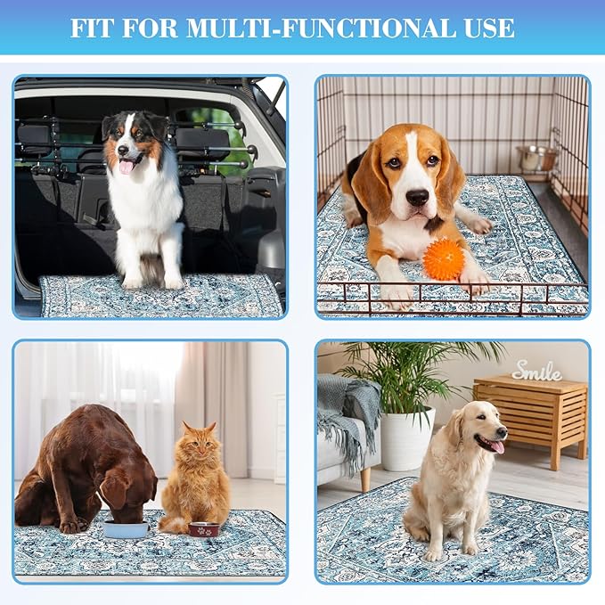 Dogcator Ocean-Blue Non-Slip Dog Washable Pee Pad Extra Large 72" x 72", Reusable Pet Training Pad for Dogs, Cats, and Puppies