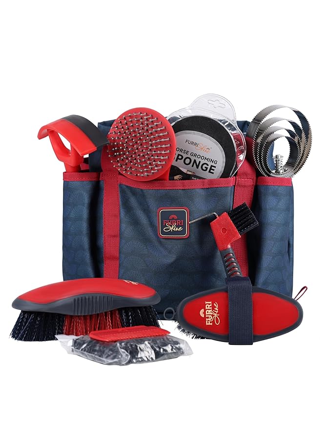 9-Piece Horse Grooming Brush Kit, Silicone Curry Comb & Grooming Brushes for Daily Care, Bathing & Shedding Shadowberry