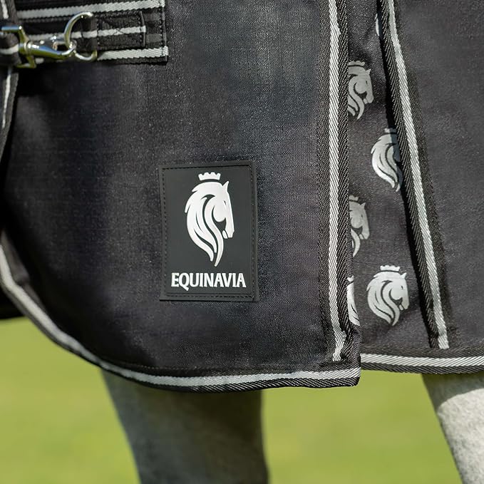 Equinavia Norse Lightweight 100g Fill Horse Rain Blanket | Waterproof Turnout Sheet - Black - 66 in - Black - 78 in
