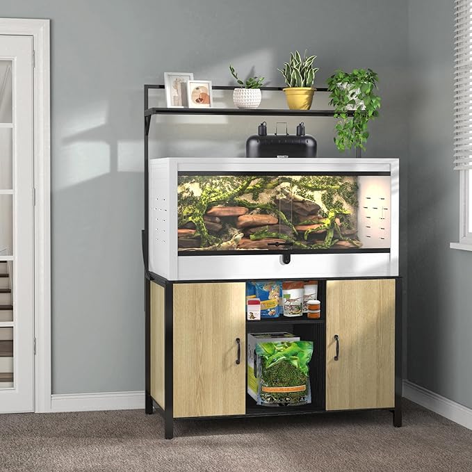 GDLF Reptile Tank Stand Terrarium Stand with Cabinet for Accessories Storage 48" X 24" Tabletop Fits up to 120 Gallon Bearded Dragon, Reptile Terrarium,Turtle Tank,Natural Wood Color