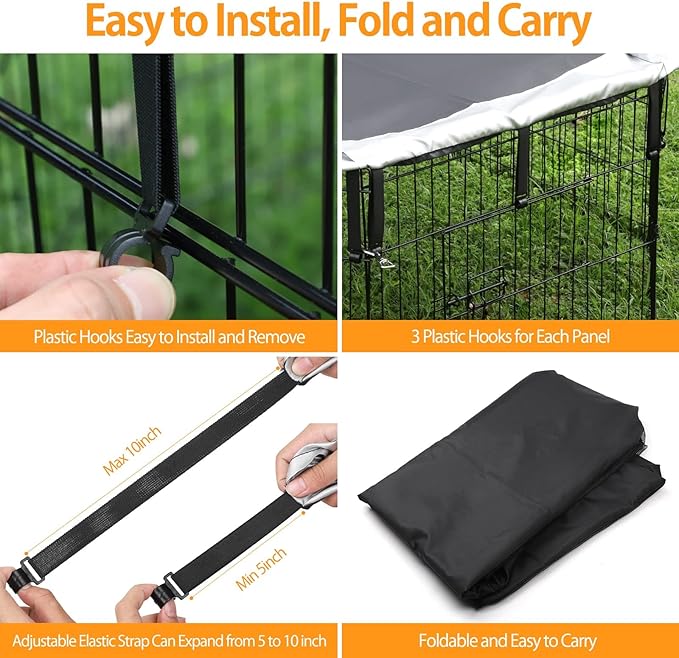 PJYuCien Dog Playpen Mesh Top Cover, Fits 24 Inch 8 Panels Metal Exercise Pet Pen, Elastic Buckles Connections, Black (Note: Only Cover, Fence Not Included)