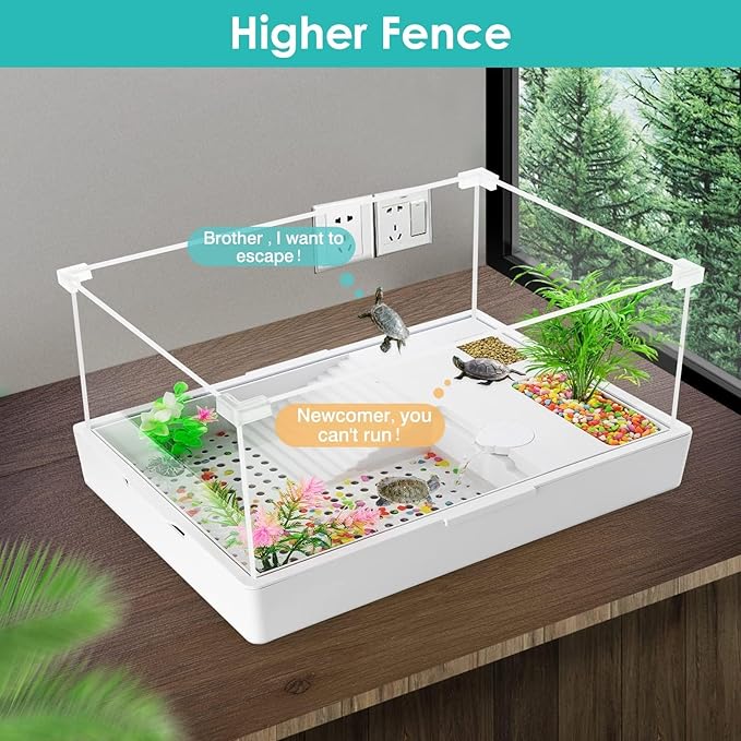 Acrylic Turtle Tank Aquarium with Quiet Water Pump, 3.96gallons, 360° View, Easy to Assemble, Durable for Small Turtles & Reptiles