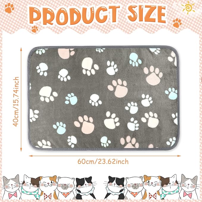 Tatuo 4 Pcs Dog Blanket for Pet Cat Blankets Indoor Puppy Teething Stuff Toys Paw Print Fleece Blanket Warm Sleep Mat for Guinea Pig Cage(Dark Gray,Small(24 x 16 Inch),Square)