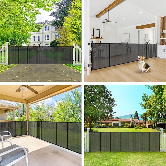 200" Retractable Baby Gates Extra Wide Dog Gates for Doorways, 48" Extra Tall Pet Gate Retractable Dog Gate, Long Baby Gate Retractable Fence Outdoor, Driveway Gate Retractable Garage Gate, Black
