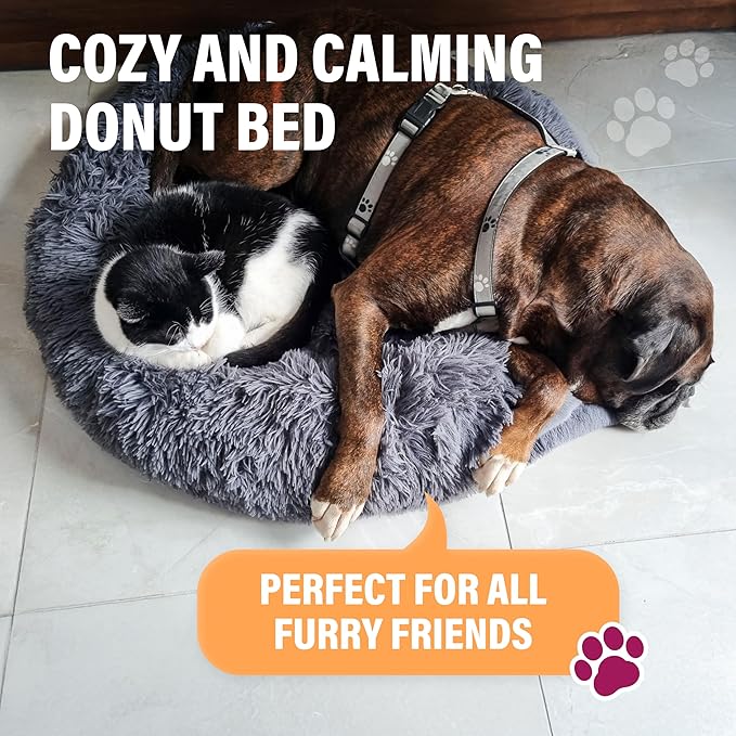 Active Pets Premium Medium Donut Dog Bed, Fits Up to 45 lbs, Removable Cover & Washable Cushion, Plush Long Pile Faux Fur Fabric, Portable Beige Pet Bed Furniture for Puppies Adult Canines & Cats