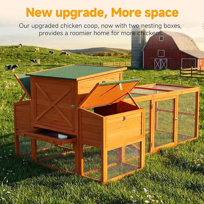 XLarge Chicken Coop with Nexting Box and Run Premium Poultry Cage with Waterproof Roof and Tray Spacious Wooden Chicken House Size for Backyard Small Animals 3-4 Chickens and Duck Orange 83"