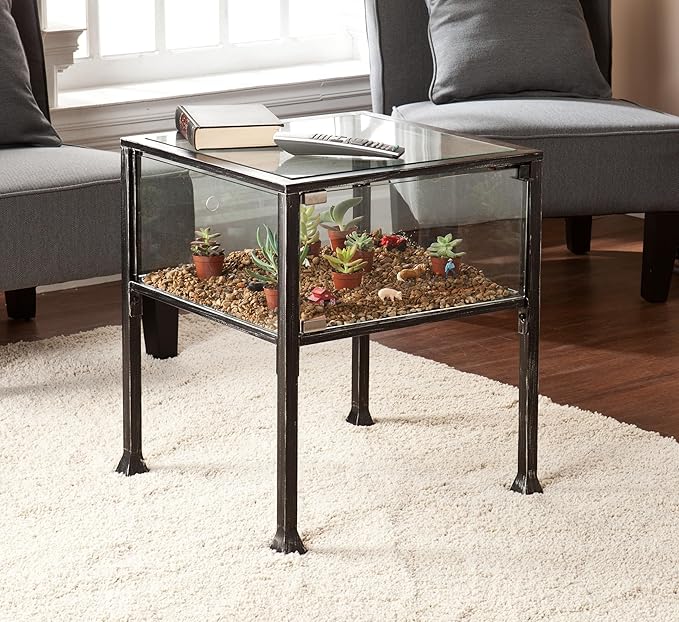 SEI Furniture Terrarium Display End Table, Black/Silver Distressing