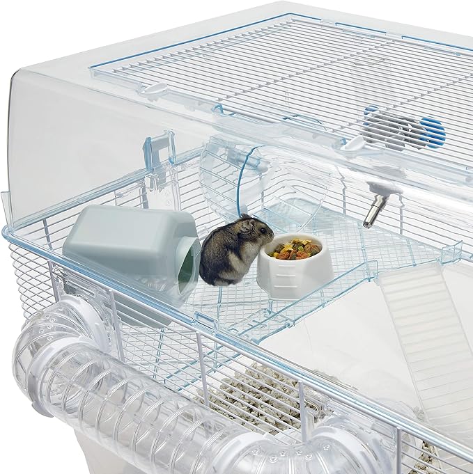 Ferplast Duna Space Hamster Cage, Extra-Deep 11.5-Inch Base Promotes Instinctual Burrowing While Containing Litter & Debris, Includes All Accessories and Play Tunnels, 22.6L x 18.7W x 21.5 Inches