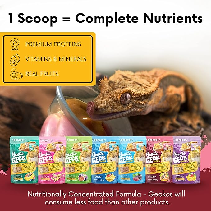 Gargeer 2oz Complete Crested Gecko Food Diet. Premium Mix, Ready to Use Freshly Made Powder. Unique Formula, Developed & Made in the USA. Enjoy! (Papaya)