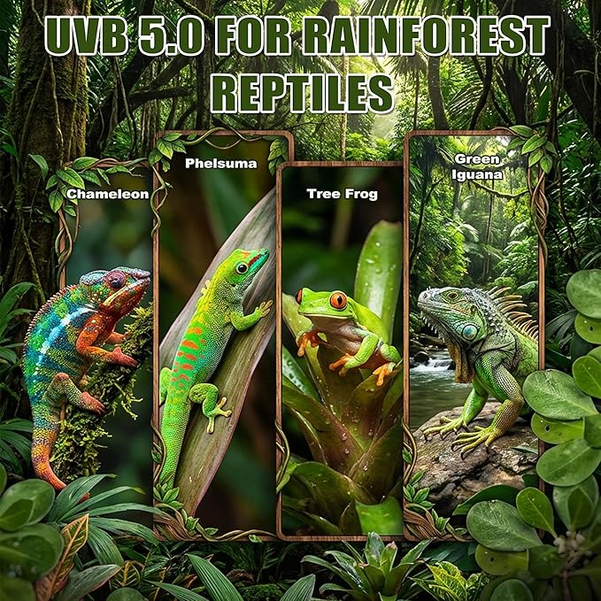 T5 HO UVB Reptile Light Kit, 34.5" Fixture with 21W 5.0 UVB Tube, Suitable for Rainforest Reptiles Including Adult Green Iguanas
