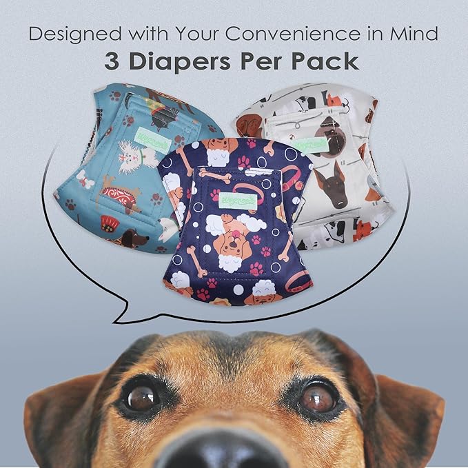 wegreeco Washable Male Dog Belly Band (Stylish Pattern)- Pack of 3 - Washable Male Dog Belly Wrap, Dog Diapers Male (Lovely Dogs, X-Large)