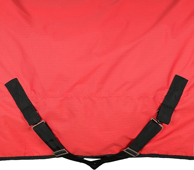 Horse Blanket 600D Ripstop Winter Turnout Blanket, 250 GSM Polyfill, 100% Waterproof & Breathable, Cold Weather Horse Blanket with Secure Fit Red/Black, Size 78