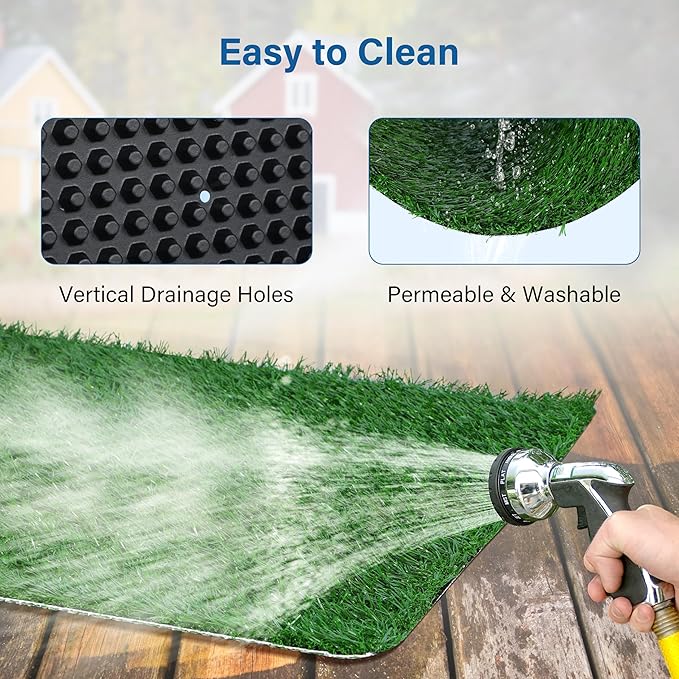 FluffyDream Dog Grass Pad with Tray, 16“x20 Artificial Grass for Dogs Potty, 3 Layered System Dog Potty Training Pad, Odor Free, Dogs Litter Box for Indoor Balcony