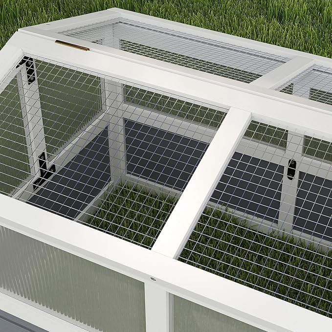 PawHut Tortoise Habitat, Wooden Outdoor Tortoise Enclosure with Doors, PC Sun Panel Windows, Bottomless Design Tortoise House for Small Animals, Rabbits, Light Gray