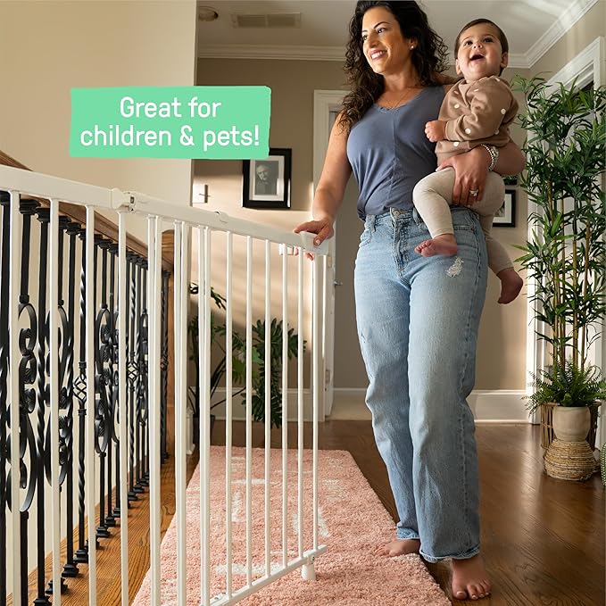 Ingenuity The Stairway+ 46W Series, 32"-48" Wide, 32.5" Tall, Baby Gate for Stairs, Dog Gate Indoor with Door for Banister to Banister Installation - White Metal