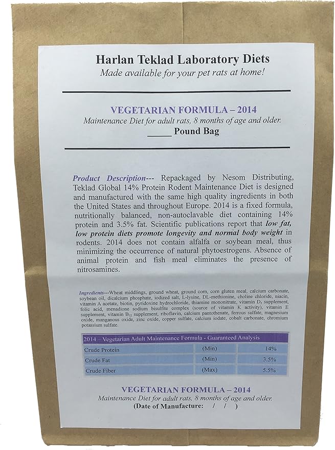 Envigo (Formerly Harlan) Teklad Adult Rat Food Diet Global 2014 (2lbs)