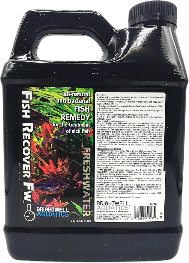 Brightwell Aquatics Brightwell Fish Recover FW - All-Natural Fish Remedy for Treating Sick Freshwater Fish, 2 Liter