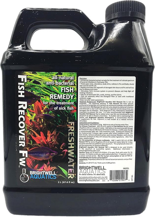 Brightwell Aquatics Brightwell Fish Recover FW - All-Natural Fish Remedy for Treating Sick Freshwater Fish, 2 Liter