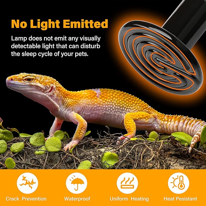 HealSmart Reptile Heat Lamp Bulb Ceramic Heat Emitter 150W No Light Emitting Brooder Coop Heater for Amphibian Pet & Incubating Chicken, Black (Pack of 4)
