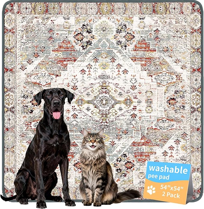 Washable Pee Pads for Dogs, Reusable Puppy Potty Training Pads, Ultra-Absorbent Thick Waterproof Leak-Proof Non-Slip Pads & Mat for Crate, Playpen, Floor, Whelping & Housebreaking , 2 Pack 54"x54"